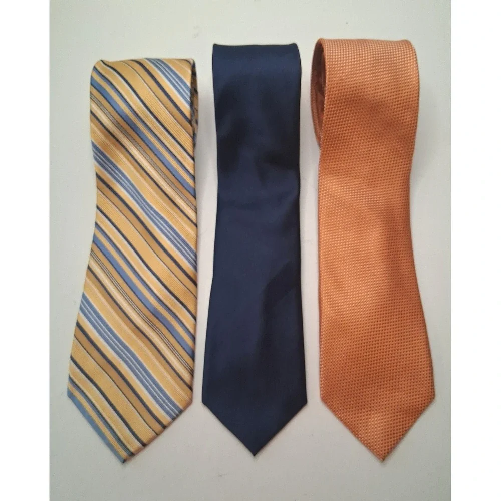 Lot of 3 Michael Kors 100% Silk Neckties Orange Navy Blue Diagonal Repp Yellow